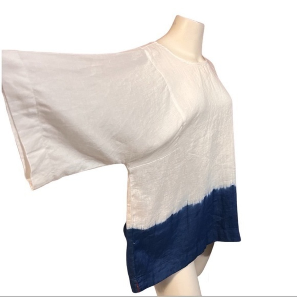 PURE JILL LINEN J.JILL OMBRE NAVY LINEN KIMONO SLEEVES TOP SHIRT BLOUSE L - Picture 4 of 15